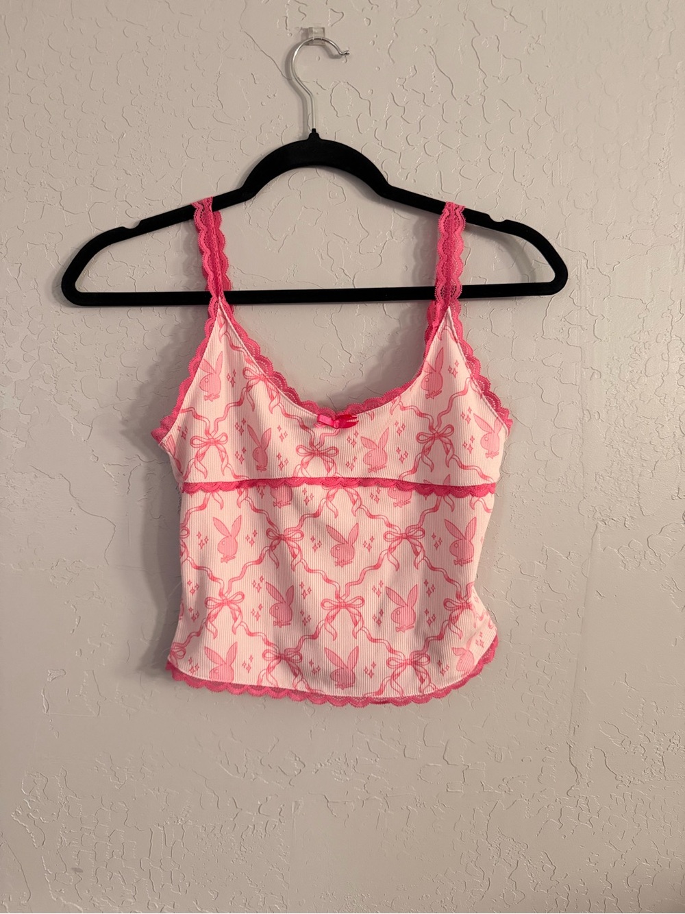 PLAYBOY Pink Bunny-Print Lace Trim Camisole
